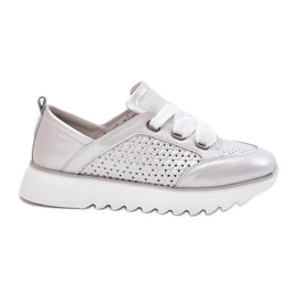 S.Barski Zapatillas de deporte de cuero para mujeres en la plataforma de plata LR51-796