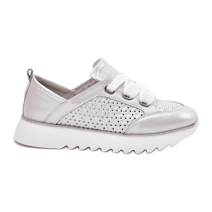 S.Barski Zapatillas de deporte de cuero para mujeres en la plataforma de plata LR51-796