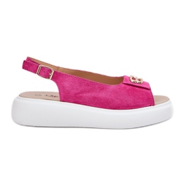 S.Barski Sandalias de gamuza para mujeres con detalles dorados S. Barski GR51-604 FUCHSIA rosa