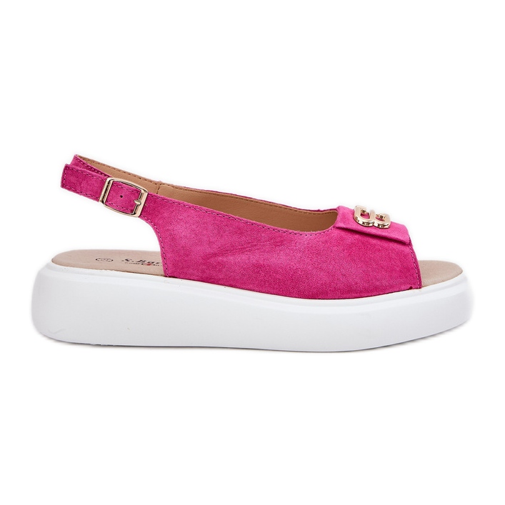 S.Barski Sandalias de gamuza para mujeres con detalles dorados S. Barski GR51-604 FUCHSIA rosado