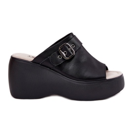 S.Barski Flip de cuero para mujeres en la plataforma y cuña con Hebla S. Barski LR51-542 Negro