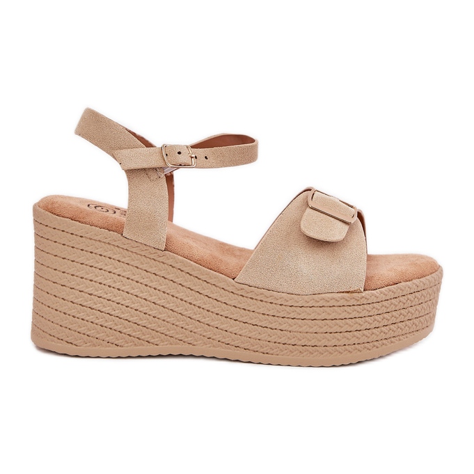 Inna Sandalias para mujeres en cuña con hebilla de color caqui beige Inna Sandalias para mujeres en cuña con hebilla de color caqui beige