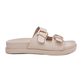 EVento Chanclas para mujeres con hebillas doradas beige