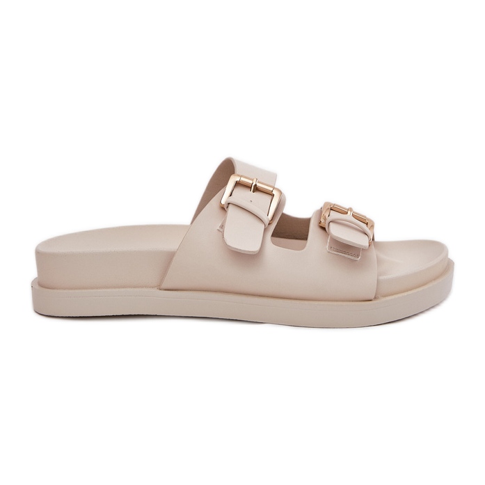 EVento Chanclas para mujeres con hebillas doradas beige