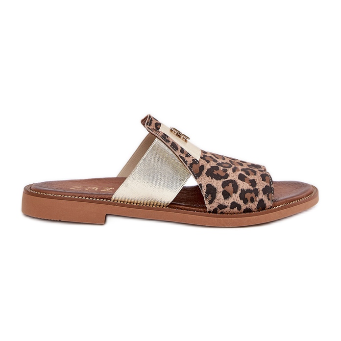 Zazoo Elegante plano -leather -high -theel de cuero chanclas marrón