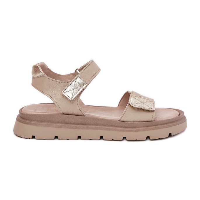 Sandalias de cuero para mujeres en la plataforma beige Zazoo 40443