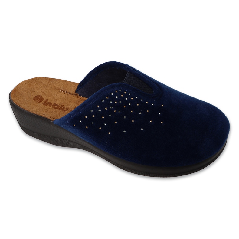INBLU Slippers de cuero Inserto 155d164 azul marino con diamantes de imitación