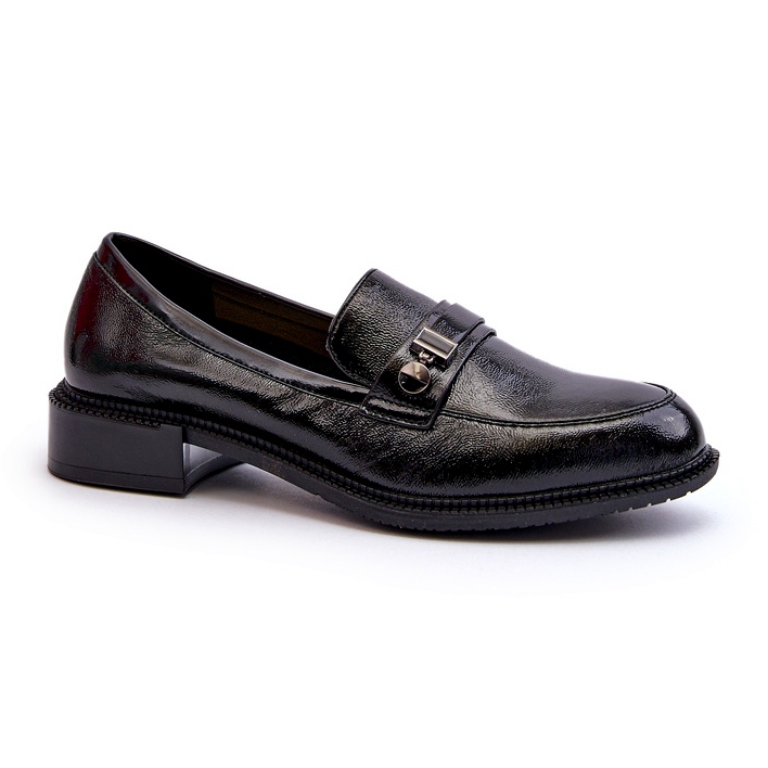 Vinceza Mocasines negros barnizados para mujeres con un adorno