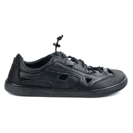 Zapatos de cuero descalzo para hombres Olivier 320kz con ventilación negra negro