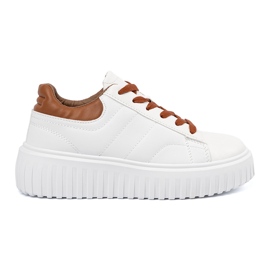Shelvt Zapatillas de deporte de mujeres blancas insertos marrones blanco