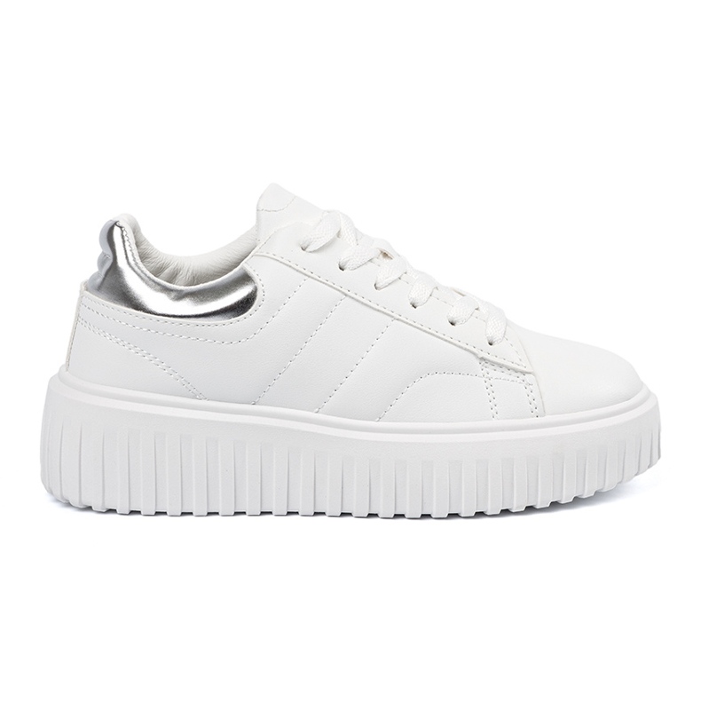 Shelvt Zapatillas de deporte para mujeres blancas con insertos de plata Shelvt Zapatillas de deporte para mujeres blancas con insertos de plata