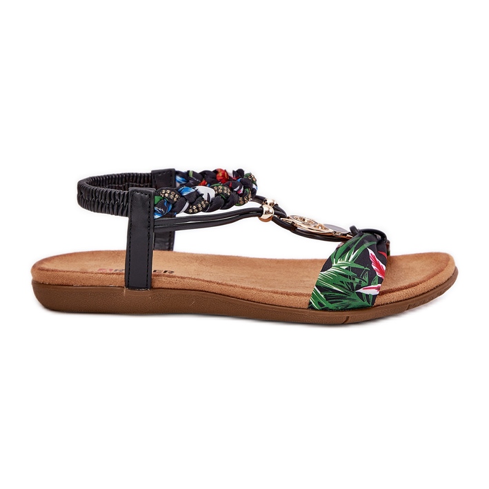 Sandalias de mujeres planas con cinturón trenzado y decoración Artiker 56C1318 Negro