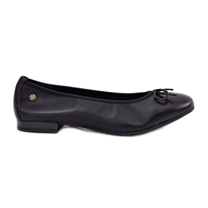 Ballerinas de cuero femenino Maciejka P6800-01 Negro con arco