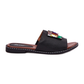 Jezzi Chanclas de mujer con tacón plano y decoración, negro