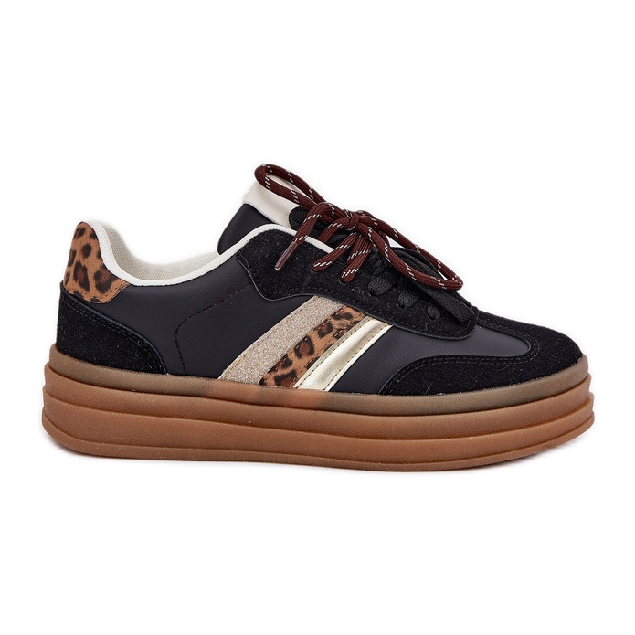Inna Zapatillas de deporte para mujeres en la plataforma con estampado de leopardo negro de cordones dobles