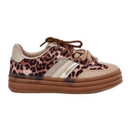 Inna Zapatillas de deporte para mujeres en la plataforma con leopardo beige de cordón doble