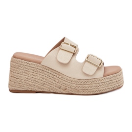 Inna Godas para mujeres con cuña con trenza y hebillas beige