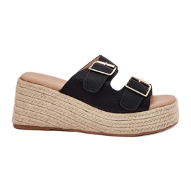 Inna Chanclas para mujeres con cuña con trenza y abrazaderas negras negro