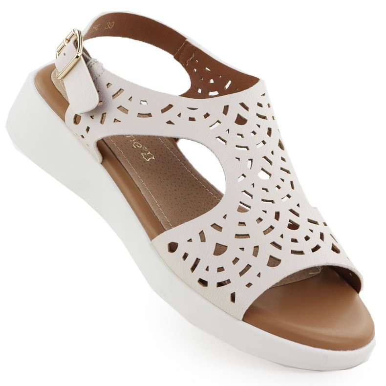 Sandalias para mujeres en cuñas cremosas Sergio Leone SK-850 beige Sandalias para mujeres en cuñas cremosas Sergio Leone SK-850 beige