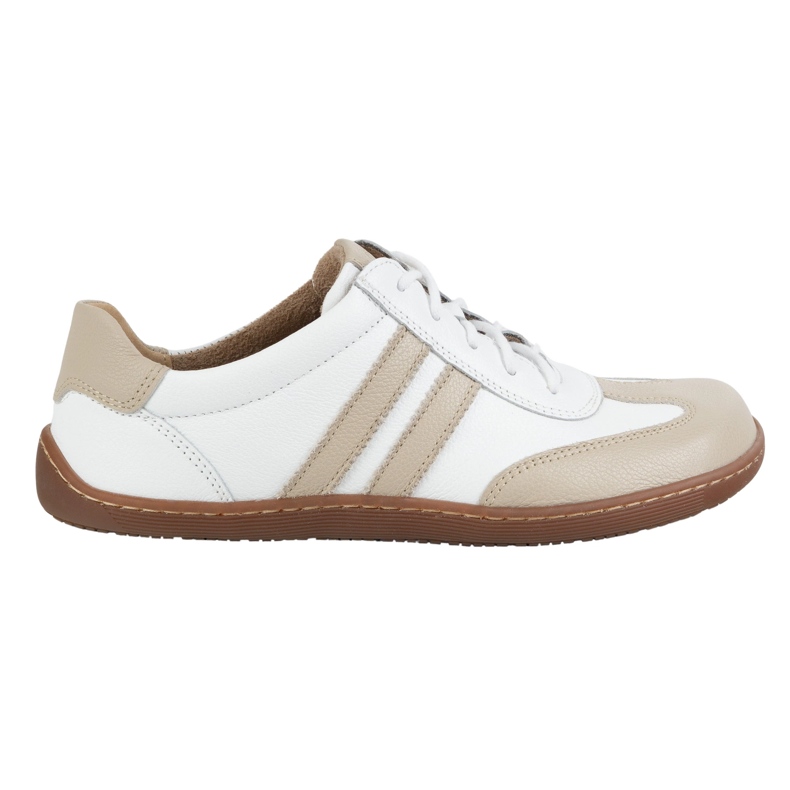 Olivier Zapatos de cuero minimalista de mujeres descalzos 1287 blanco con zapatillas beige