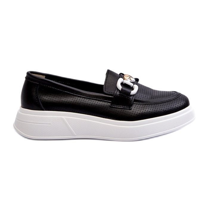S.Barski Mocasines de cuero para mujeres en Plataforma Czarne S. Barski LR720 con un adorno negro