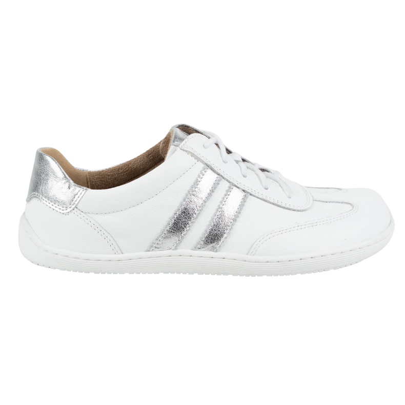 Olivier Zapatos minimalistas de cuero para mujeres descalzo 1287 blanco con zapatillas plateadas Olivier Zapatos minimalistas de cuero para mujeres descalzo 1287 blanco con zapatillas plateadas