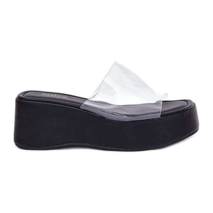 Inna Zapatillas para mujeres con un cinturón de cuña negro transparente Inna Zapatillas para mujeres con un cinturón de cuña negro transparente