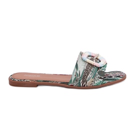 Inna Chanclas planas planas para mujeres con una hebilla decorativa multicolor Inna Chanclas planas planas para mujeres con una hebilla decorativa multicolor