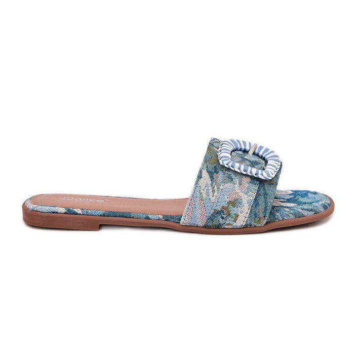 Inna Chanclas de mujeres planas con una hebilla azul decorativa