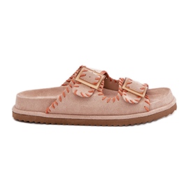 Inna Chanclas para mujeres con hebillas y dobladillo beige decorativo