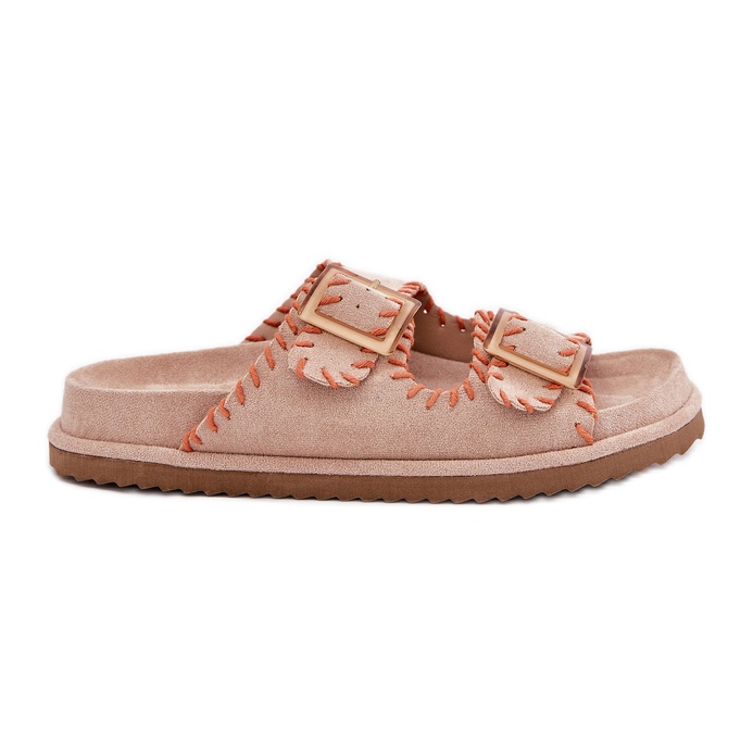Inna Chanclas para mujeres con hebillas y dobladillo beige decorativo