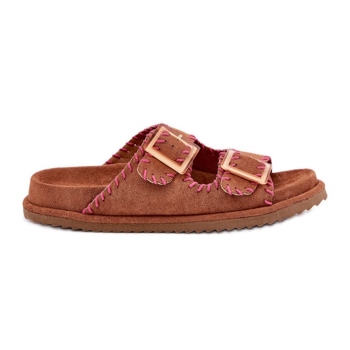 Inna Chanclas para mujeres con hebillas y camello decorativo marrón