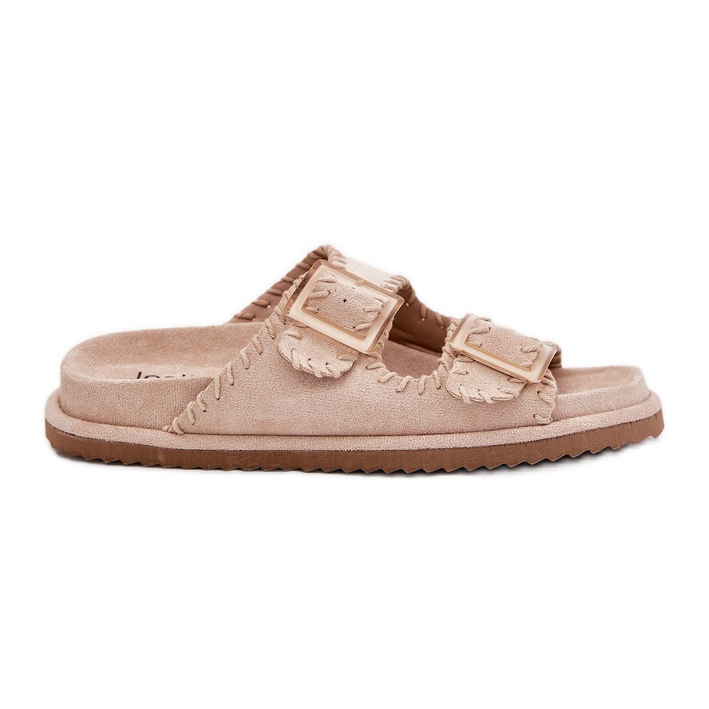 Inna Chanclas para mujeres con hebillas y dobladillo beige decorativo