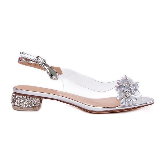 S.Barski Sandalias transparentes de tacón bajo con decoración de plata MR51-709 S.Barski Sandalias transparentes de tacón bajo con decoración de plata MR51-709