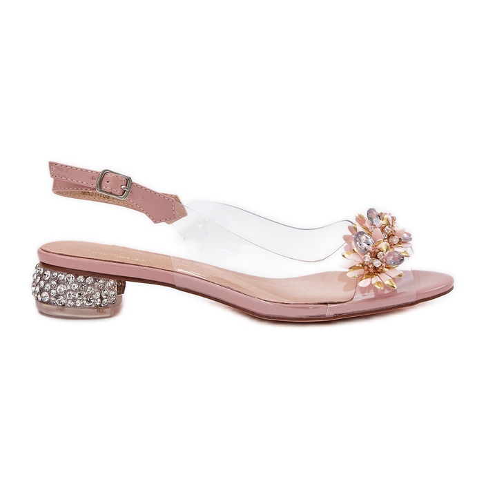 S.Barski Sandalias transparentes de tacón bajo con decoración rosa MR51-709 rosado