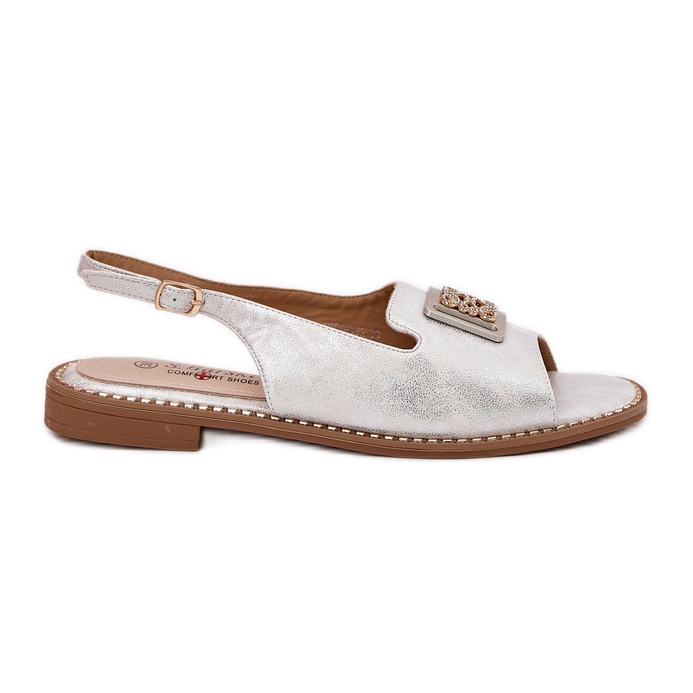 S.Barski Elegantes sandalias de mujeres de tacón plano con un adorno de S. Barski KV51-082 Plata