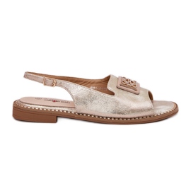S.Barski Elegantes sandalias planas para mujeres con un adorno de S. Barski KV51-082 Oro dorado