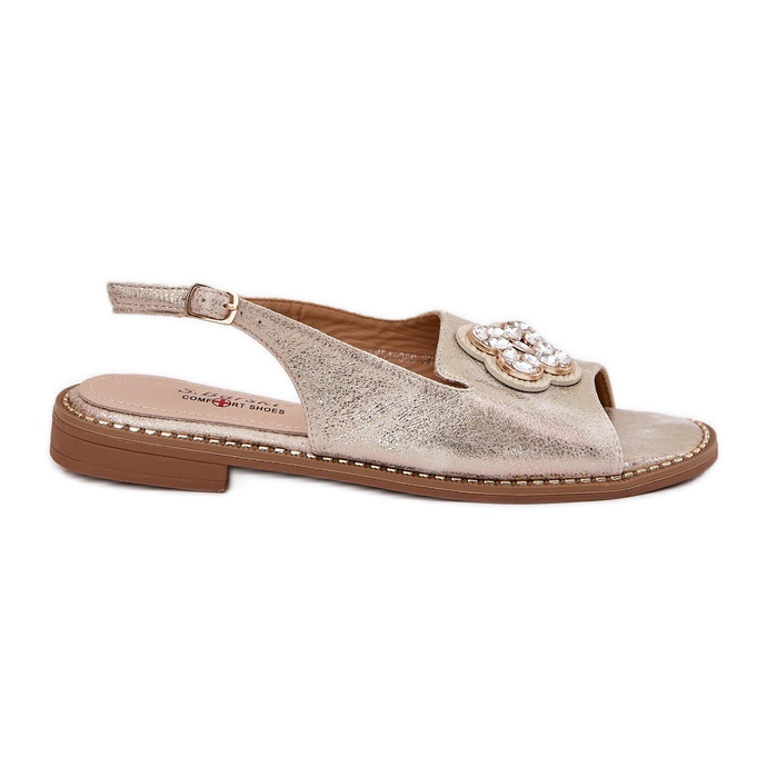 S.Barski Sandalias para mujeres de tacón plano con detalle decorativo S. Barski KV51-080 PLN dorado