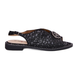 S.Barski Sandalias de cuero de tacón plano con un adorno de S. Barski KV51-094 Negro