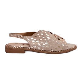 S.Barski Sandalias de cuero de tacón plano con un adorno de S. Barski KV51-094 PLN dorado