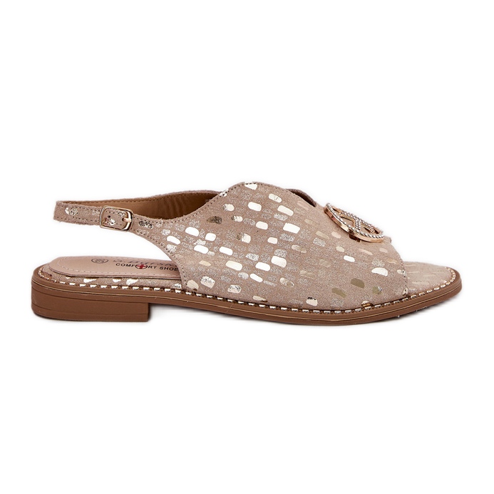 S.Barski Sandalias de cuero de tacón plano con un adorno de S. Barski KV51-094 PLN dorado