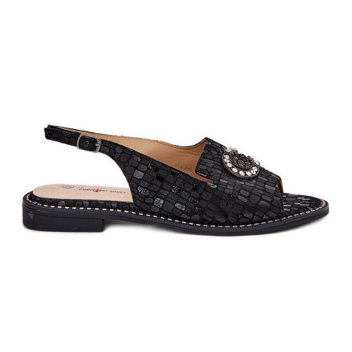 S.Barski Sandalias de cuero con adorno de tacón plano S. Barski KV51-096 Negro