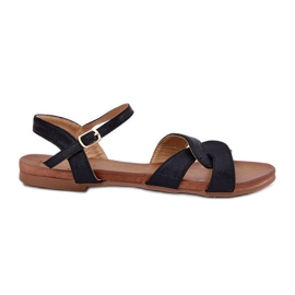 S.Barski Sandalias para mujeres planas y brillantes S. Barski KV51-022 Negro