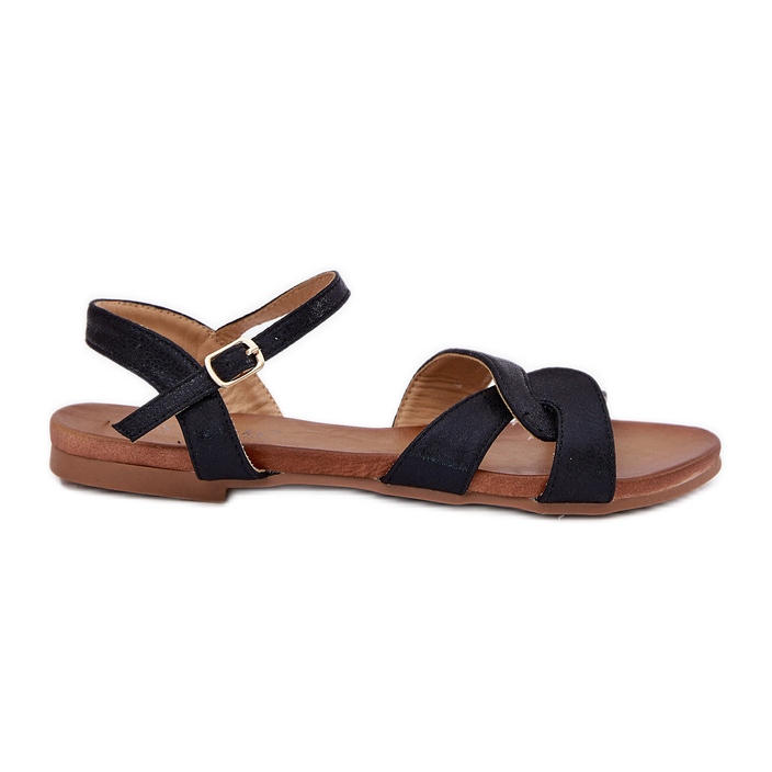 S.Barski Sandalias para mujeres planas y brillantes S. Barski KV51-022 Negro
