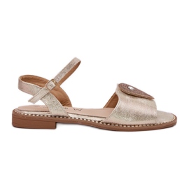 S.Barski Sandalias de tacón plano para mujeres con un adorno de S. Barski KV51-098 Zloty dorado