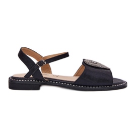 S.Barski Sandalias de tacón plano para mujeres con un adorno S. Barski KV51-098 Negro