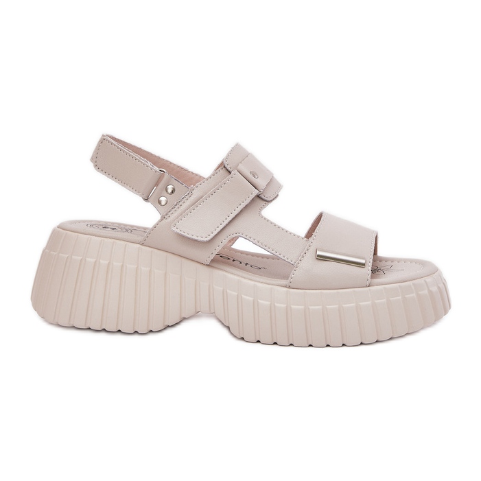 EVento Sandalias de cuero para mujeres en la plataforma beige