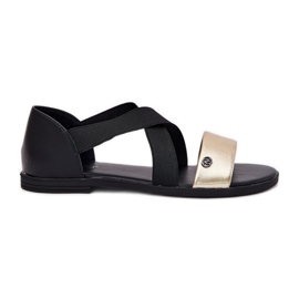EVento Sandalias de mujeres planas con rayas flexibles de negro y dorado