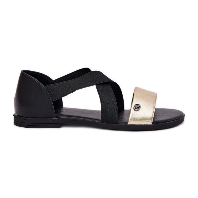 EVento Sandalias de mujeres planas con rayas flexibles de negro y dorado