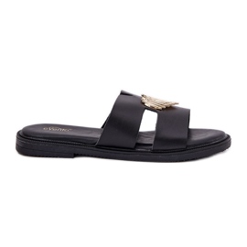 EVento Chanclas de mujer plana con una decoración dorada negra negro EVento Chanclas de mujer plana con una decoración dorada negra negro